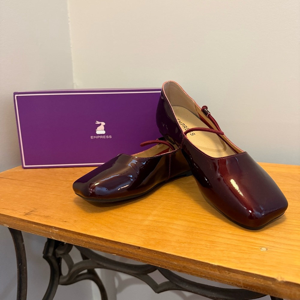 Empress Australia square toe flat - patent wine